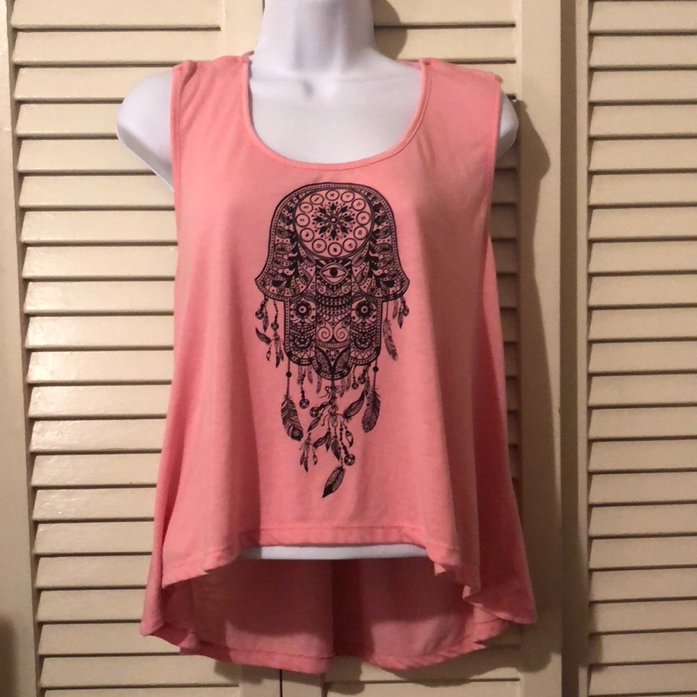 Cute Pink Hamsa Cropped Tank with High-Low hemline